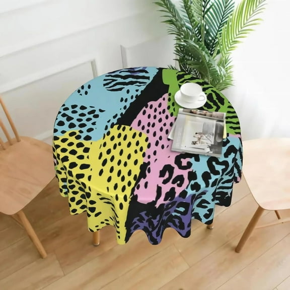 Leopard Print Tablecloth for Round Table Washable Satin Resistant Dining Table Protector for Holiday Party 60h