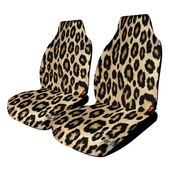 Leopard Print Tan Black Background Car Seat Covers Front Seats Universal Fit for Cars SUV Truck Auto Interior Accessories