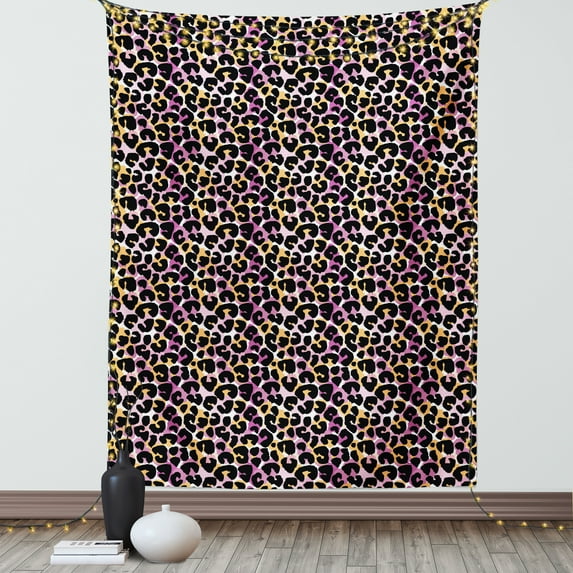 Leopard Print Tapestry, Abstract Wild Exotic Animal Skin Pattern in Artistic Style with Vibrant Color, Wall Hanging for Bedroom Living Room Dorm Decor, 40W X 60L Inches, Multicolor, by Ambesonne