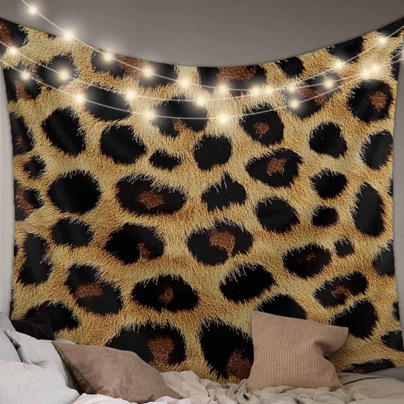 Leopard Print Tapestry for Bedroom Wall Hanging Tapestry, Brown Yellow Retro Animal Fur Pattern Ceiling Backdrop Tapestries Poster Blanket Wall Decor for Teens Room Living Room Dorm 59" x 79"