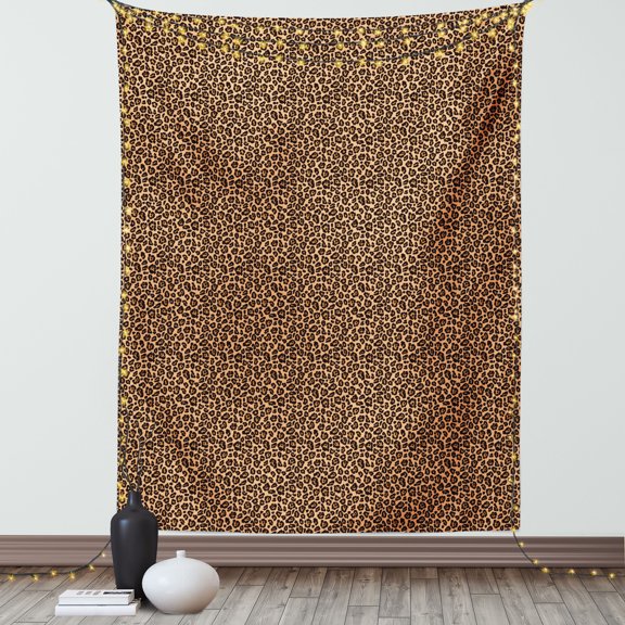 Leopard Print Tapestry, Leopard Texture Illustration Exotic African Fauna Inspired Pattern, Wall Hanging for Bedroom Living Room Dorm Decor, 60W X 80L Inches, Pale Orange Black, by Ambesonne