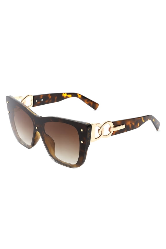 Leopard Print Temple Black Frame Sunglasses - Gradient Lens UV Protection Trendy Daily Eyewear