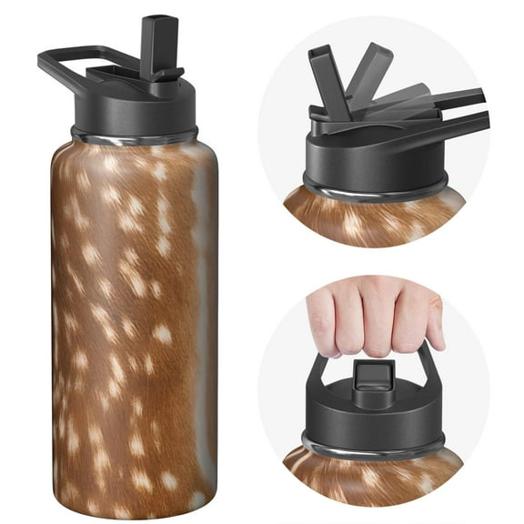 Leopard Print Themed Inspired 32oz Triple Insulated Water Bottle, Stainless Steel Leakproof Lid, Reusable Insulated Flask Preserves Cold 24 Hours, Eco Friendly Bottle for Trail Running