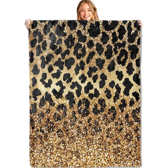 Leopard Print Throw Blanket,40x50in,Soft,Lightweight Flannel,Cheetah Gold Glitter Gradient Blankets - Gifts for Women & Animal Lovers,for Couch Office Travel,Home Living Room Bed Decor