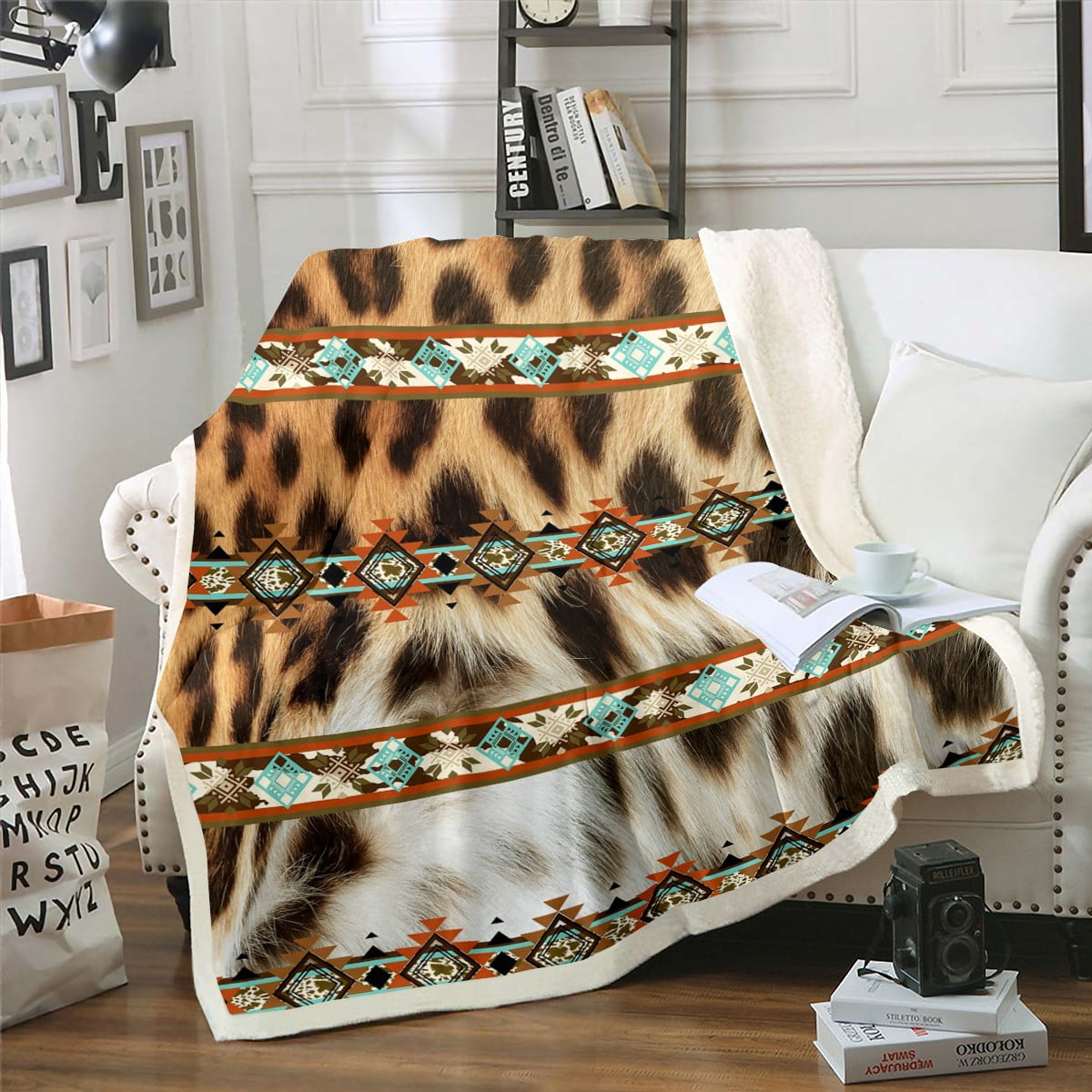 Leopard Print Throw Blanket Cheetah Animal Hide Blanket Exotic Southwestern Aztec Fleece Blanket