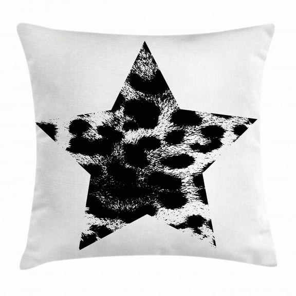 Leopard Print Throw Pillow Cushion Cover, Star with Leopard Texture with Grunge Effect Hipster Geometrical Design, Decorative Square Accent Pillow Case, 18 X 18 Inches, Black White, by Ambesonne
