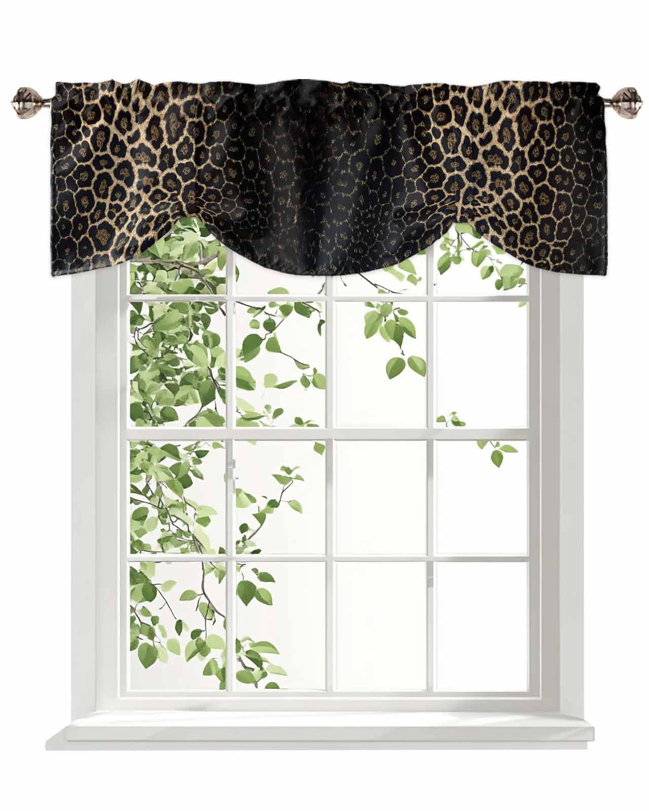 Leopard Print Tie Up Valances Curtain, Dot Gradient Texture Kitchen Valances for Windows Decor, Rod Pocket Short Curtains Set for Bedroom/Bathroom, 60"x18"
