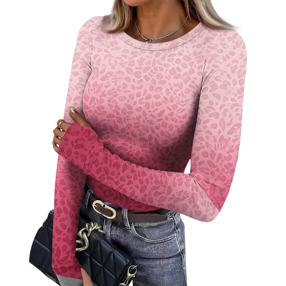 Leopard Print Tops for Women with Thumb Holes Slim Fit Long Sleeve Tee ...