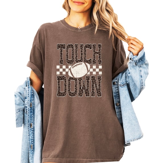 Leopard Print Touchdown Shirt for Women Football Game Day Graphic Tee, Espresso Shirt, XL