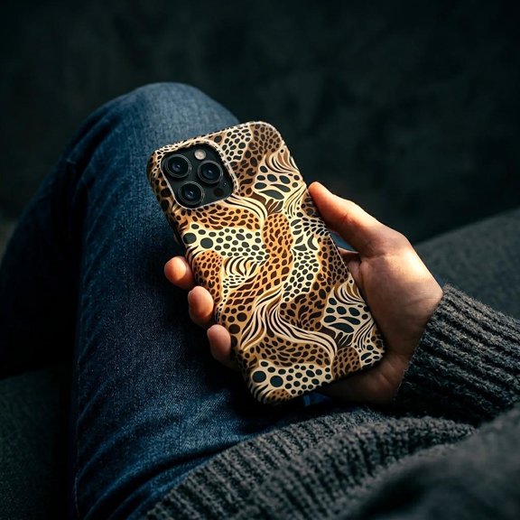 Leopard Print Tough Phone Case for iPhone – Glossy Animal Pattern Dual-Layer Protective Cover