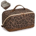 thumbnail image 1 of Leopard Print Travel Makeup Bag Cosmetic Bag Toiletry Bag for Women, Wide Open Organizer Pouch with Divider Handle Portable Quilted Open Flat, Brown, 1 of 7