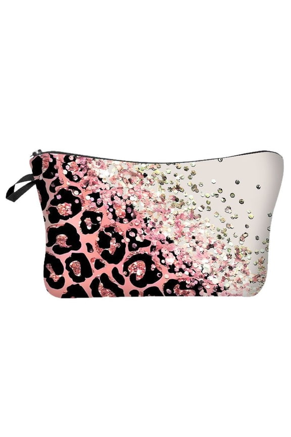 Leopard Print Travel Organizer Lightweight Small Cosmetic Bag Cute Portable Pouch Purse Multi-Functional for Accessories Shampoo (Pink)