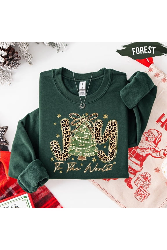 Leopard Print Tree Sweatshirt – "Joy To The World" Crewneck Tshirt All Size S-5XL