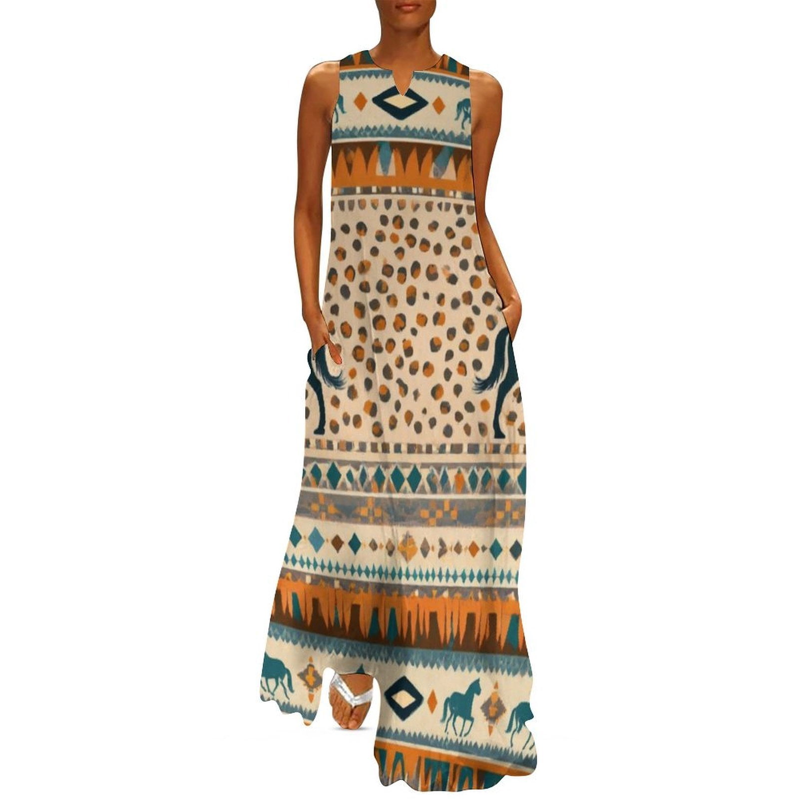 Long Aztec Robe Leopard Print Tribal African Aztec Cloth Long Dress dress women summer ...