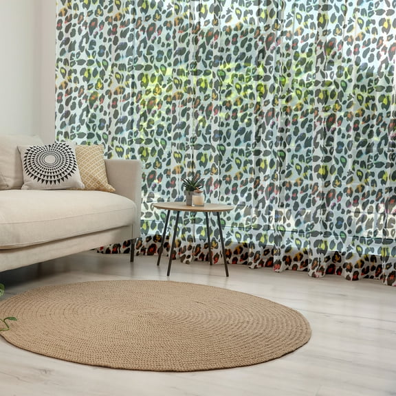 Leopard Print Tulle Curtains with Rod Pocket, Classical Savannah Mammal Skin Pattern with Vibrant Color Details, Sheer Drape for Wedding Party 2 Panels, 7 Sizes, Multicolor, by Ambesonne