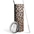 thumbnail image 1 of Leopard Print Tumbler, 20oz Skinny Vacuum Insulated Cup with Straw - Cute Cheetah Print Travel Mug for Coffee & Water, Gift for Women, 1 of 6