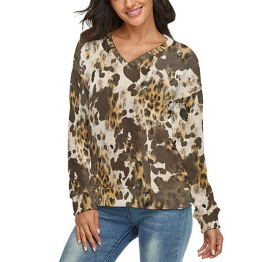 Leopard Print V-neck Sweater Winter Clothes Long Sleeve Knitwear Sweater Women's Pullover