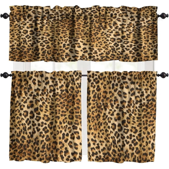 Leopard Print Valance Curtain Skin Pattern Wild Animal Powerful Panther Rod Pocket Valance Window Treatments Short Curtains for Kitchen Farmhouse Living Room Decor 54x18 Inch + 27x36 Inch X 2