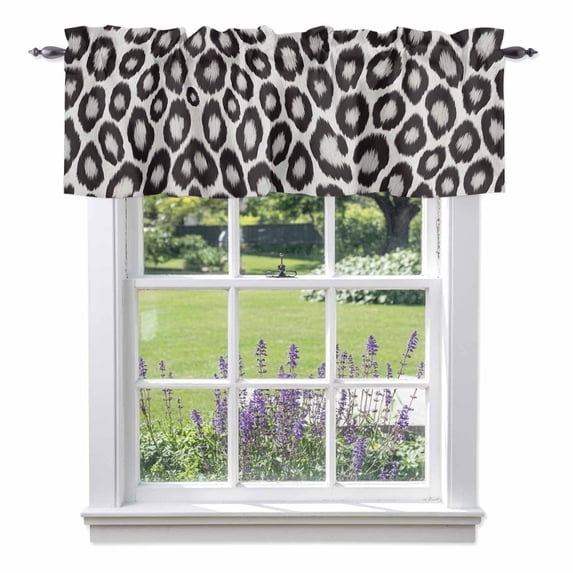 Leopard Print Valance Curtain for Windows Black Gray Animal Texture Rod Pocket Curtain Valances Short Window Treatments Panels for Kitchen Bathroom Laundry Room Basement 54 x 18 Inch