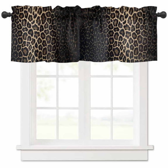 Leopard Print Valances for Windows Farmhouse Kitchen Curtains Valances Rod Pocket Valance Curtains for Kitchen Windows Chic Abstract Black Brown Animals Texture Window Valances for Bathroom 42"x12"