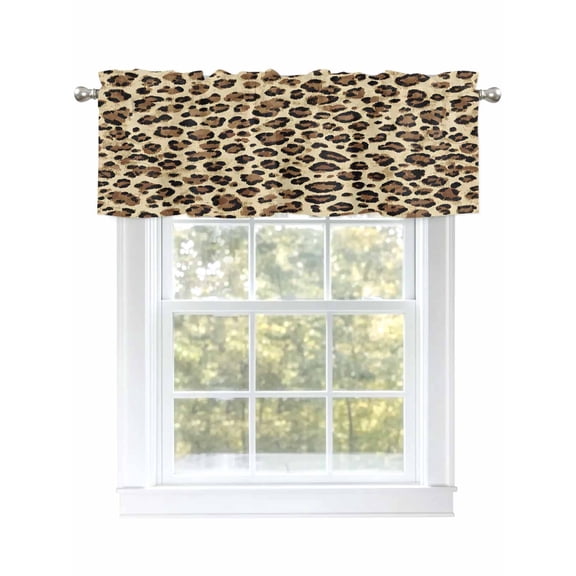 Leopard Print Valances for Windows, Rod Pocket Kitchen Valance Curtains - Soft & Washable Small Window Treatment for Living Room,&nbsp;Bathroom, Abstract Style , 42x12 Inch, 1 Panel