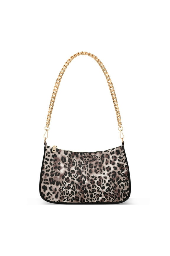 Leopard Print Vintage Cheetah Womens Chain Shoulder Bag Tote Handbag Clutch Hobo Purse with Zipper for Travel Casual