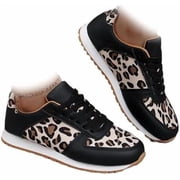 Women's Leopard Print Sneakers, Lace-Up Fashion Casual Retro Running Trainers for All-Day Wear