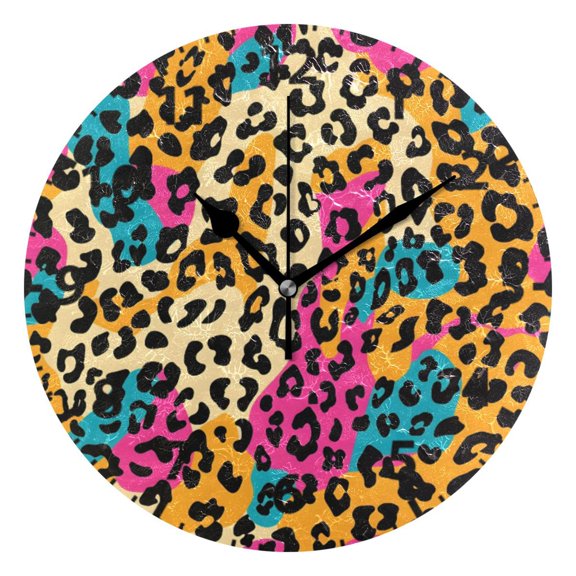 Leopard Print Wall Clock 10in Round Artistic Oil Painting Home Decor Desk Table Clock