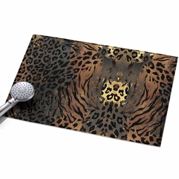 Leopard Print Washable Area Rug 2 x 3 ft Ethnic Style Gold Black Gradient Fur Texture, Soft Non Slip Rugs Stain Repellent Indoor Felt Carpet for Living Dining Room Bedroom Home Office