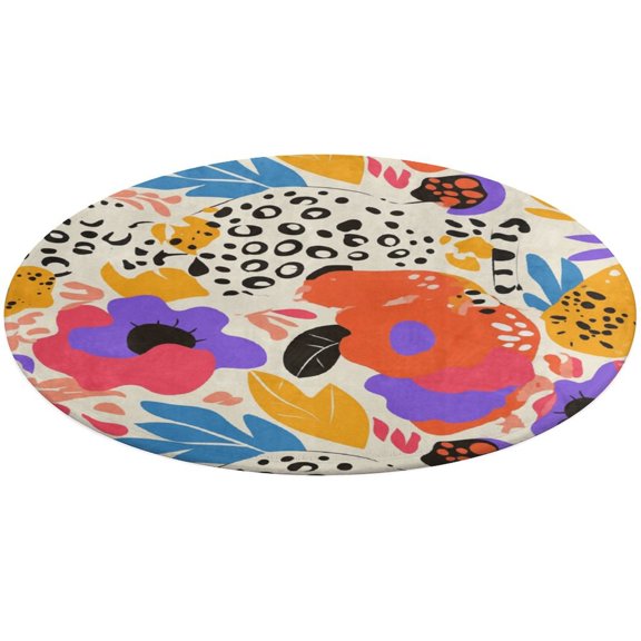 Leopard Print Washable Round Rug -Circle Area Rugs for Nursery Bedroom, Vintage Non Slip Non Shedding Low Pile Carpet for Living Room Coffee Table Entryway