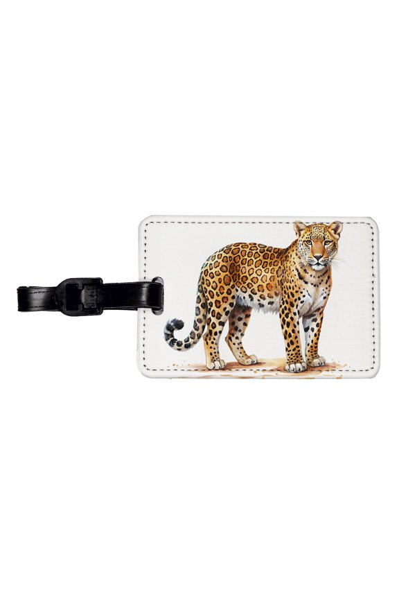 Leopard Print Watercolor Faux Leather Travel Luggage Tag