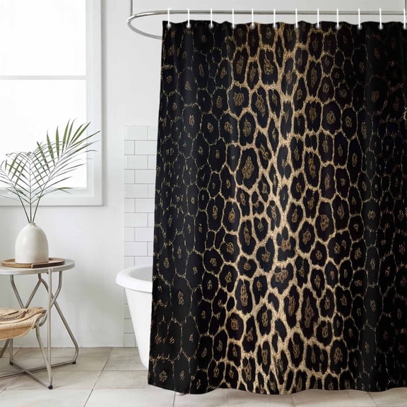 Leopard Print Waterproof Fabric Shower Curtain,Chic Abstract Black Brown Animals Texture Waterproof Fabric Shower Curtain for Bathroom Curtains Bathtubs Shower Curtains with 12 Hooks Standard 72x72
