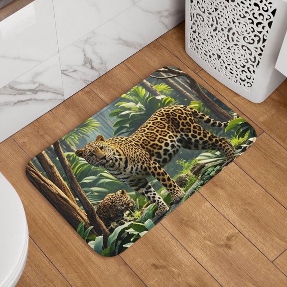 Leopard Print Welcome Doormat Non-Slip Absorbent Soft Washable Floor Mat Modern Carpet for Kitchen Bedroom Bathroom Decor 16 x 24 Inch