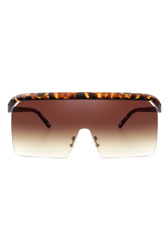 Leopard Print Wide Frame Sunglasses - Gradient Lens UV Protection Trendy Outdoor Eyewear