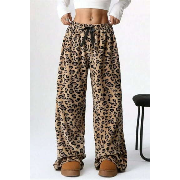Leopard Print Wide Legs Pants (M, MultiBrown)