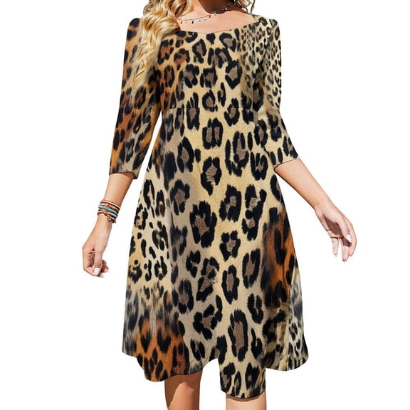 Leopard Print Wild Cat Texture Womens Summer Dress Tie Back A Line Flare Dress