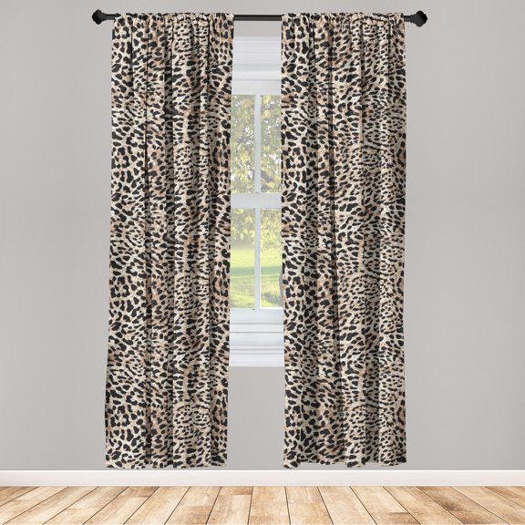 Leopard Print Window Curtains, Classic Wild Cat Skin Inspired Spots Jungle Design Fashion, Lightweight Decor 2-Panel Set with Rod Pocket, Pair of - 28"x63", Dark Brown Beige and Camel, by Ambesonne
