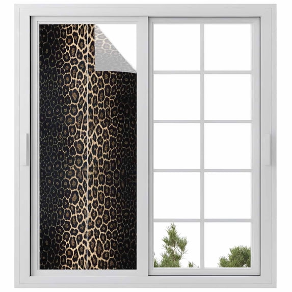 Leopard Print Window Privacy Film, Chic Abstract Black Brown Animals Texture Static Cling UV Sun Blocking Heat Control Window Tint, Non-Adhesive One Way Windows Privacy Cover 29.5''x78.7''