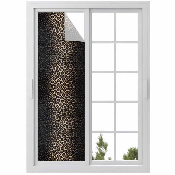 Leopard Print Window Privacy Film, Chic Abstract Black Brown Animals Texture Static Cling UV Sun Blocking Heat Control Window Tint, Non-Adhesive One Way Windows Privacy Cover 17.7''x78.7''