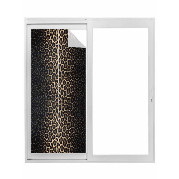 Leopard Print Window Privacy Film, Chic Abstract Black Brown Animals Texture Static Cling UV Sun Blocking Tint Film Heat Control Windows Films for Bedroom Bathroom, Window Stickers 29.5"x78.7"