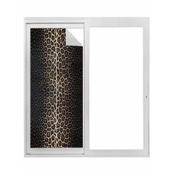 Leopard Print Window Privacy Film, Chic Abstract Black Brown Animals Texture Static Cling UV Sun Blocking Tint Film Heat Control Windows Films for Bedroom Bathroom, Window Stickers 17.7"x39.3"