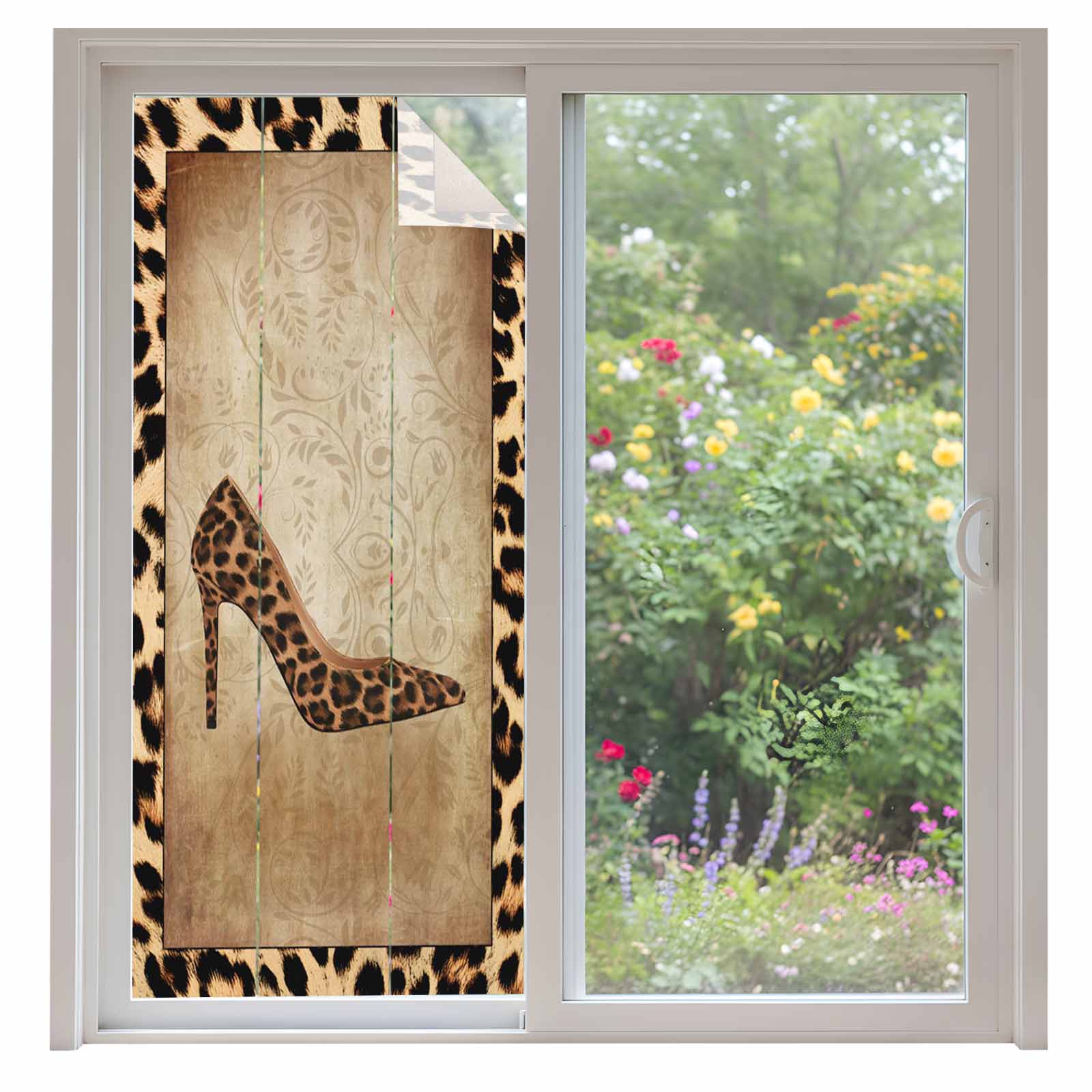 Leopard Print Window Privacy Film, Vintage Rustic High Heels Animal ...