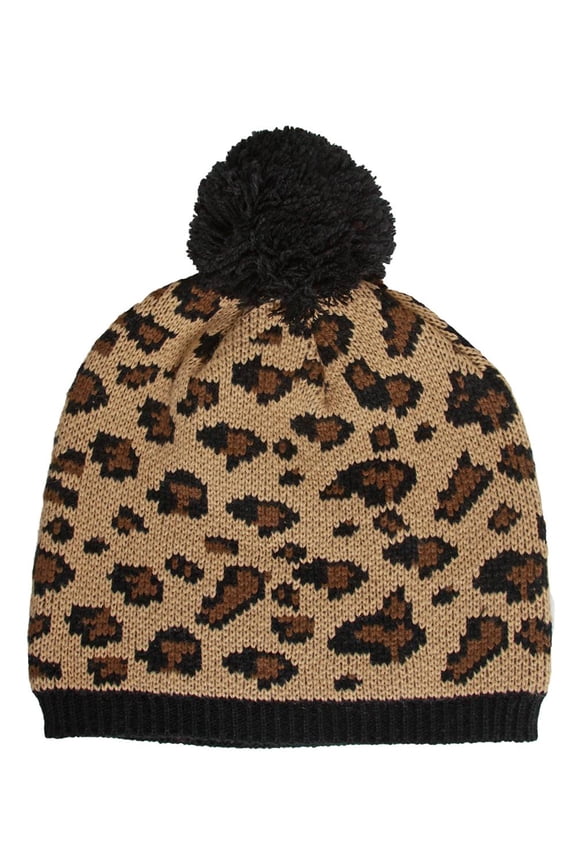 Leopard Print Winter Beanie w/ Pom