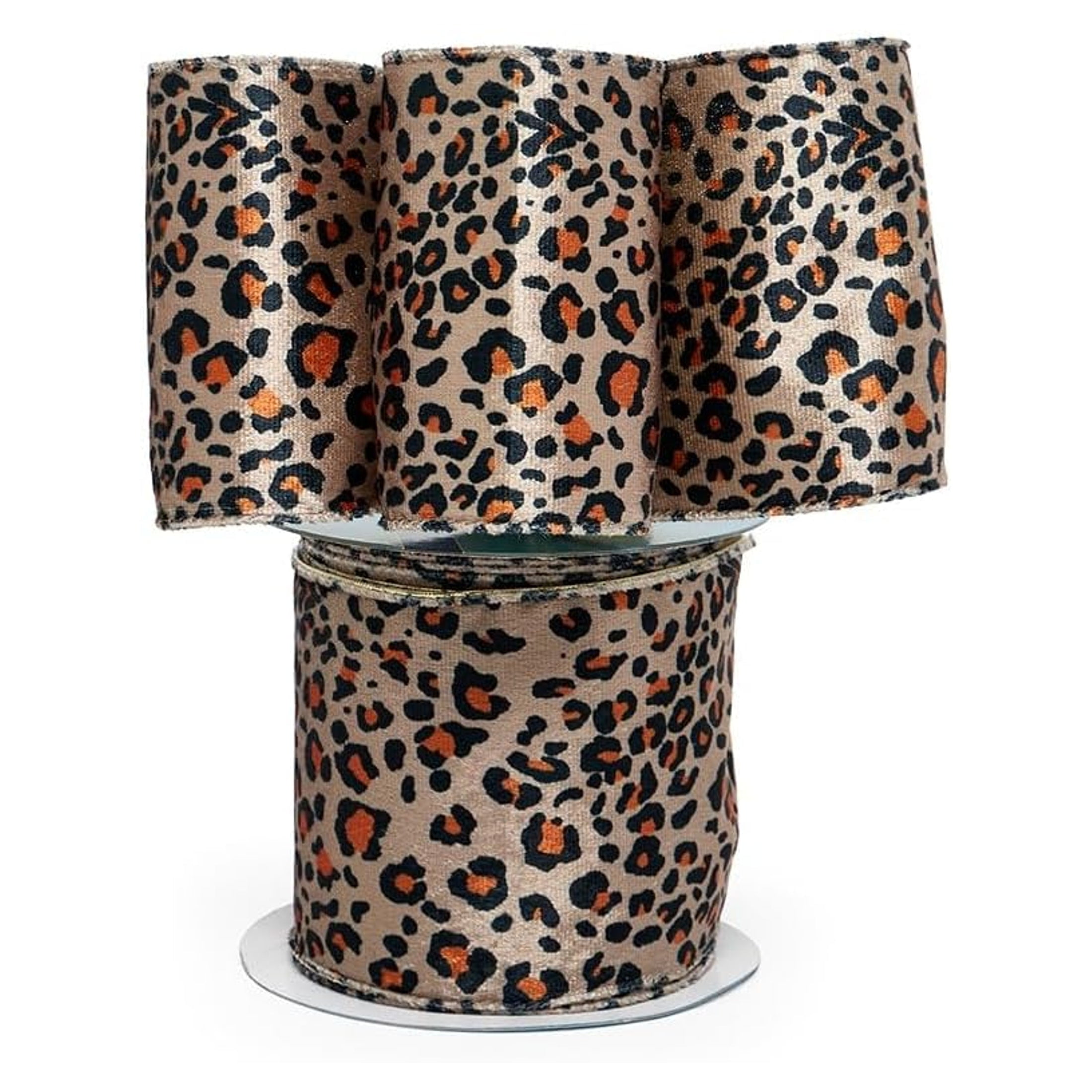 Leopard Print Wired Ribbon (Gold on the Back Side) - 4 Inches Wide X 10 Yards (566374001) - Leopard Gift Wrap, Animal Print Ribbons