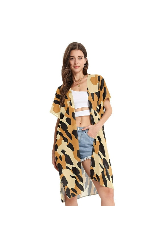 Leopard Print Women Swimsuit Cover up V Neck Beach Dress Short Sleeve Vacation Outfits Swimwear