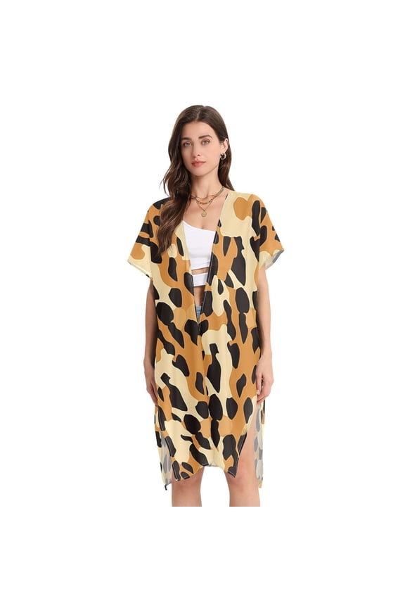 Leopard Print Women Swimsuit Cover up V Neck Beach Dress Short Sleeve Vacation Outfits Swimwear