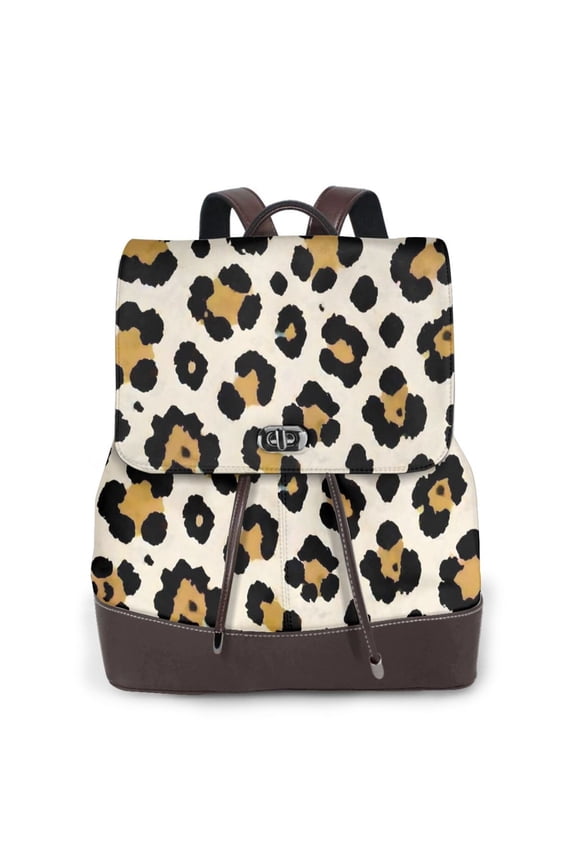 Leopard Print Women's Leather Backpack All-Over Print Bag for Work and Travel