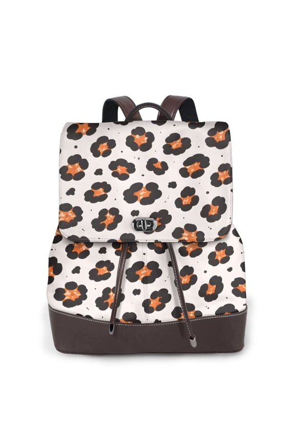 Leopard Print Women's Leather Backpack All-Over Print Bag for Work and Travel