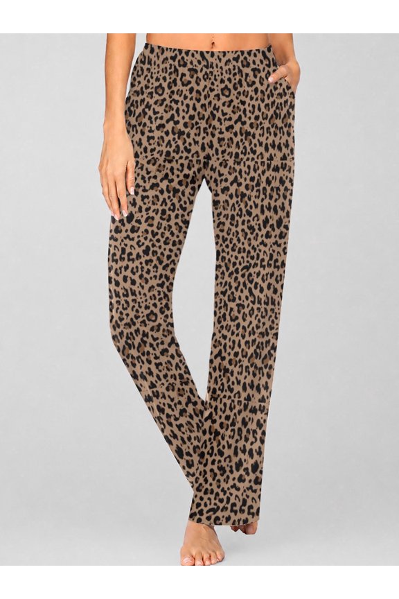 Leopard Print Women's Sleep Pants Soft Breathable Lounge Bottoms with Pockets Pajamas