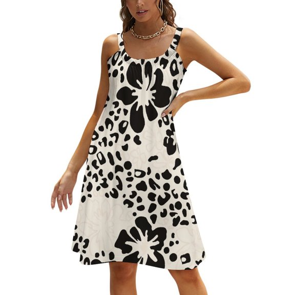 Leopard Print Women's Summer Dresses 2025 Beach Casual Sleeveless Floral Print Tank Loose Sundress